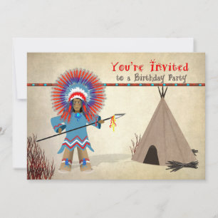 Kids' Indian Birthday Inviation - Indian and Tepee Invitation