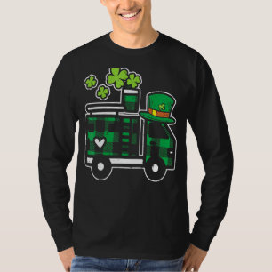 Kids Irish Green Plaid Firefighter Truck St Patric T-Shirt