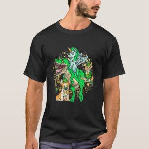 Kids Irish Unicorn Riding Dinosaur St. Patrick's D T-Shirt