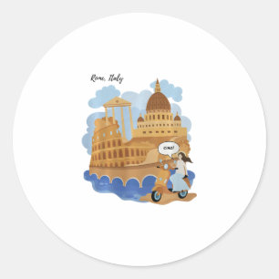 Kids Italy Souvenir Girl On Bike Saying Ciao - Hel Classic Round Sticker