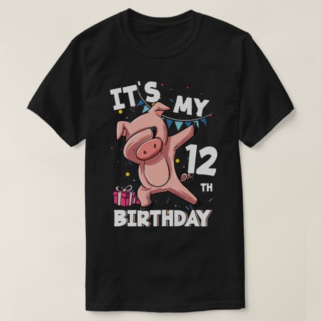 Kids Its My12th Birthday 12 Year Old Pig Birthday  T-Shirt (Design Front)
