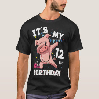 Kids Its My12th Birthday 12 Year Old Pig Birthday  T-Shirt