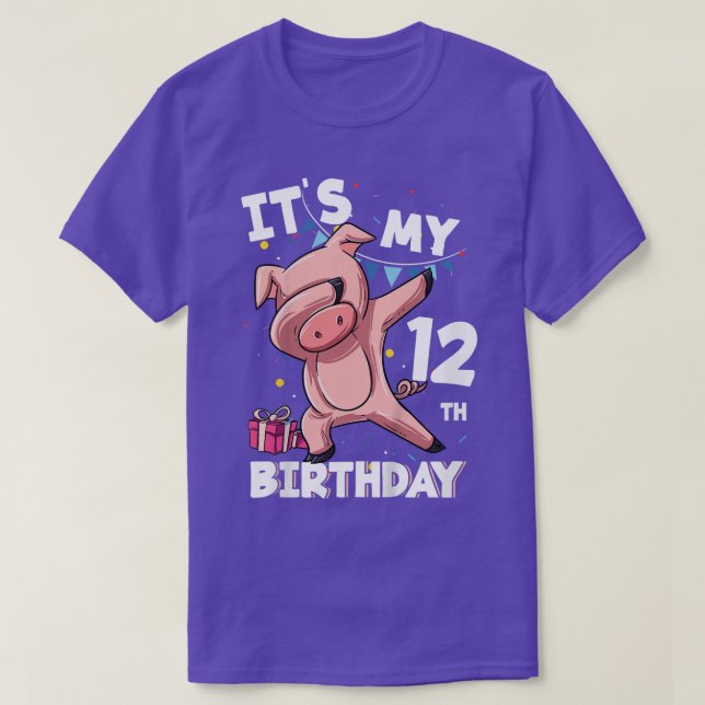 Kids Its My12th Birthday 12 Year Old Pig Birthday  T-Shirt (Design Front)