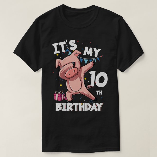 Kids Its My 10th Birthday 10 Year Old Pig Birthday T-Shirt (Design Front)