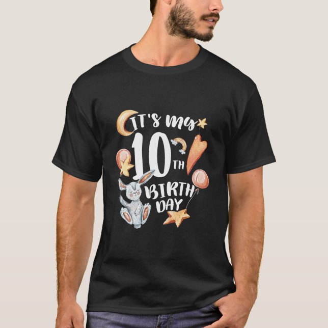 Kids Its My 10Th Birthday Happy Birthday Bunny Gif T-Shirt (Front)