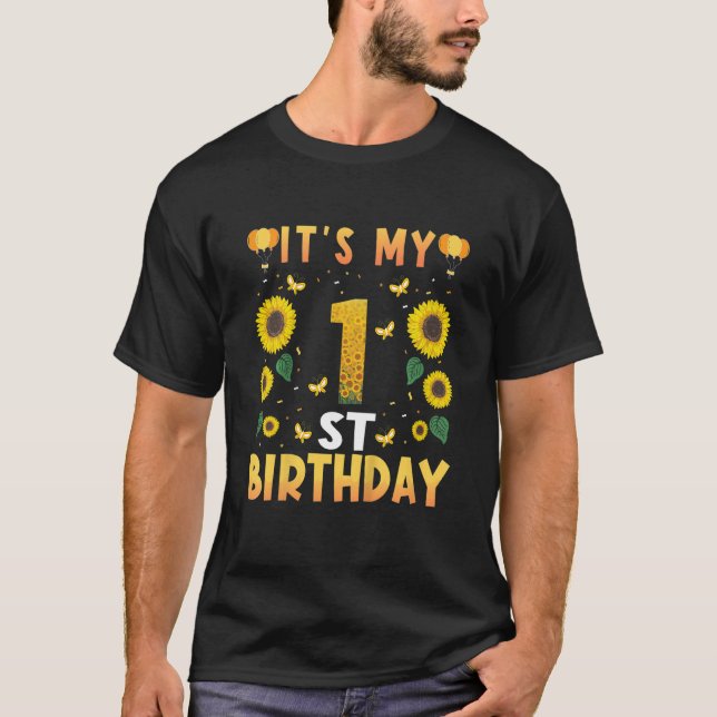 Kids It's My 1st Birthday Sunflower 1 Years Old Bi T-Shirt (Front)