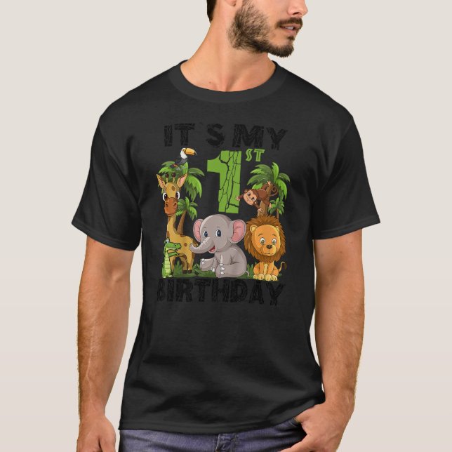 Kids It's My 1st Birthday Zoo Safari Jungle Animal T-Shirt (Front)