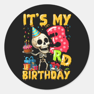 Kids It's My 3rd Birthday Party Halloween Skeleton Classic Round Sticker