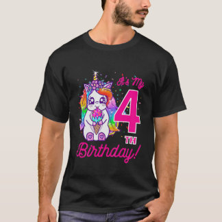 Kids It's My 4Th Birthday Ice Cream Rainbow Unicor T-Shirt