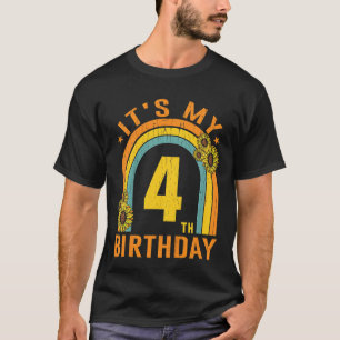 Kids It's My 4th Birthday Sunflower 4 Years Old Bi T-Shirt