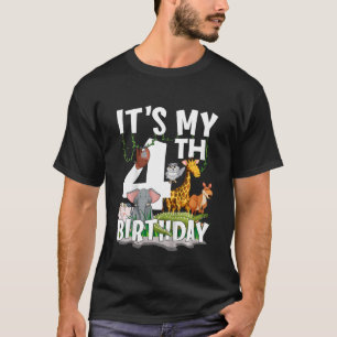 Kids It's My 4th Birthday Zoo Jungle Safari 4 Year T-Shirt