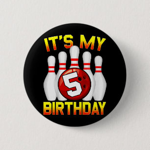 Kids It's My 5th Birthday Bowling 5 Years Old Birt 6 Cm Round Badge