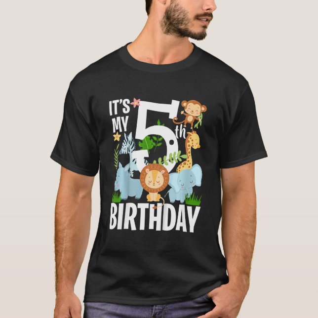 Kids Its My 5th Birthday Jungle Zoo Theme Safari J T-Shirt (Front)