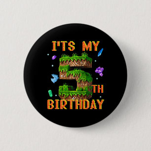Kids It's My 5th Birthday Pixel Gamer Party Boy Gi 6 Cm Round Badge