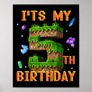 Kids Its My 5th Birthday Pixel Gamer Party Boy Gir Poster