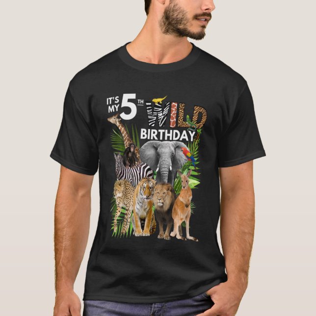 Kids It's My 5th Wild Birthday Safari Animals Zoo  T-Shirt (Front)