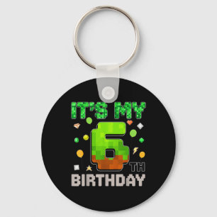 Kids Its My 6th Birthday Boy Gaming Pixel Gamer Pa Key Ring
