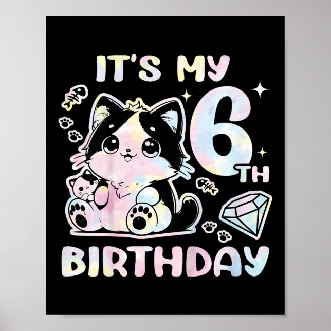 Kids It's My 6th Birthday Girl Six 6 Years Old Cat Poster (Front)