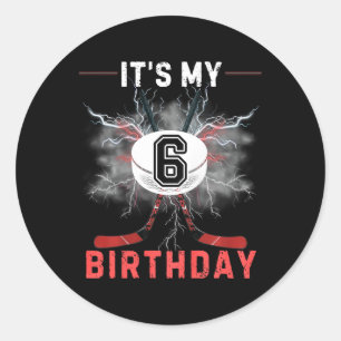 Kids It's My 6th Birthday Hockey Boy Funny Hockey Classic Round Sticker