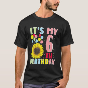 Kids It's My 6th Birthday Sunflower 6 Years Old Bi T-Shirt