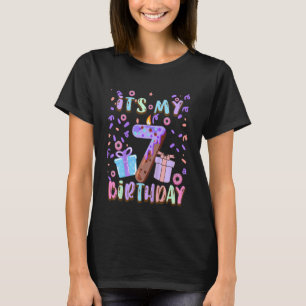 Kids It's My 7th Birthday Cake Donut 7 Year Old Bo T-Shirt