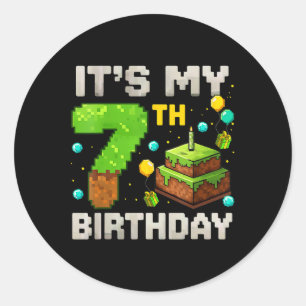 Kids It's My 7th Birthday Gamer Pixel Birthday Boy Classic Round Sticker