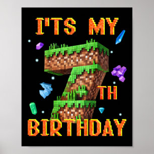 Kids It's My 7th Birthday Pixel Gamer Party Boy Gi Poster