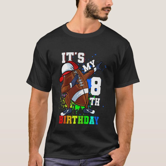 Kids Its My 8th Birthday 8 Year Old Dabbing Footba T-Shirt (Front)