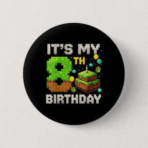 Kids It's My 8th Birthday Gamer Pixel Birthday Boy 6 Cm Round Badge