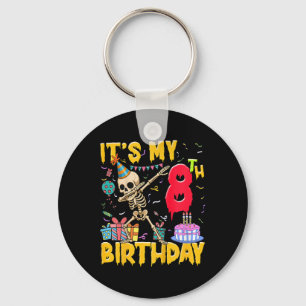 Kids It's My 8th Birthday Party Halloween Skeleton Key Ring