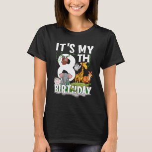 Kids It's My 8th Birthday Zoo Jungle Safari 8 Year T-Shirt