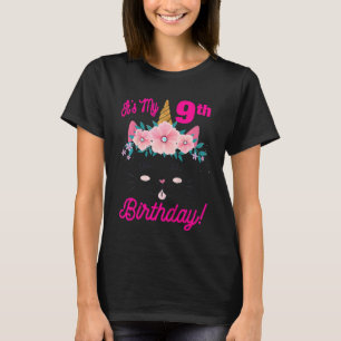 Kids It's My 9th Birthday Girl Kitty Caticorn Them T-Shirt