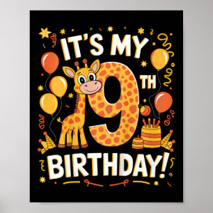 Kids It's My 9th Happy Birthday Giraffe 9 Years Ol Poster