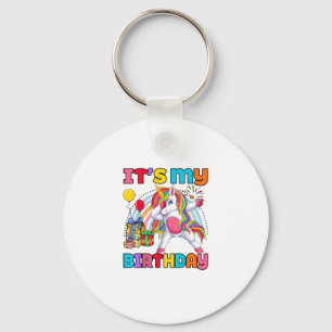 Kids It's My Birthday Dabbing Unicorn Rainbow Girl Key Ring