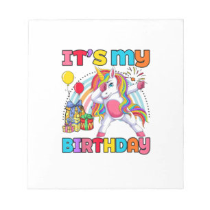 Kids It's My Birthday Dabbing Unicorn Rainbow Girl Notepad
