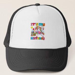 Kids It's My Birthday Dabbing Unicorn Rainbow Girl Trucker Hat