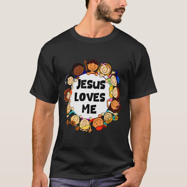 Kids Jesus Loves Me Cute Christian Faith Girl Boy  T-Shirt (Front)
