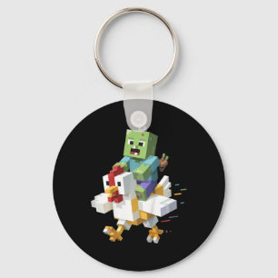 Kids Jock Chicken Shirt Pixel Art Gamer Zombie Boy Key Ring