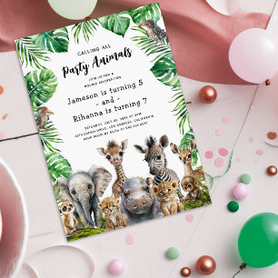 Kids Joint Safari Birthday Party Invitation