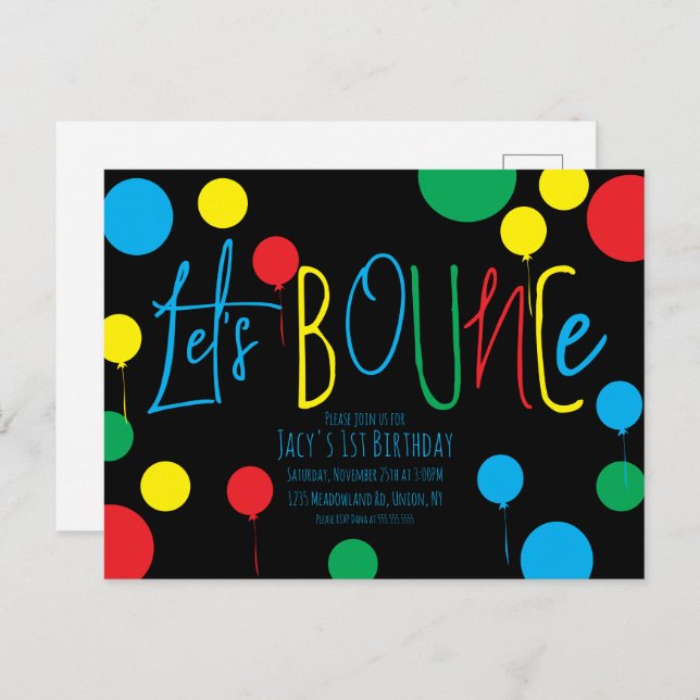  Kids Jump Bounce Balls Balloons Birthday Invitati Postcard (Front/Back)