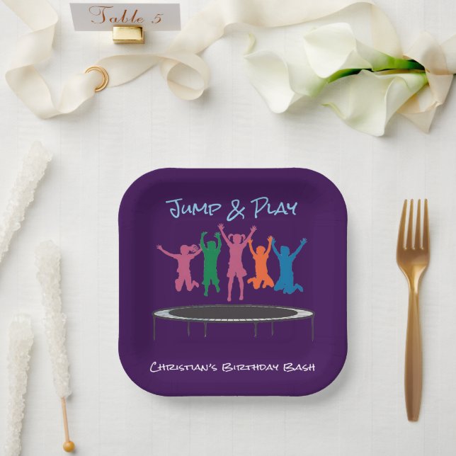Kids Jump & Play Trampoline Birthday Bash Paper Plate (Wedding)