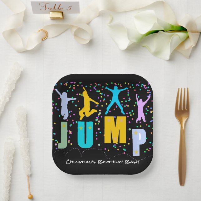 Kids Jump & Play Trampoline Birthday Bash Paper Plate (Wedding)