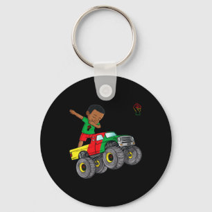 Kids Juneteenth Dabbing Black King In Monster Truc Key Ring