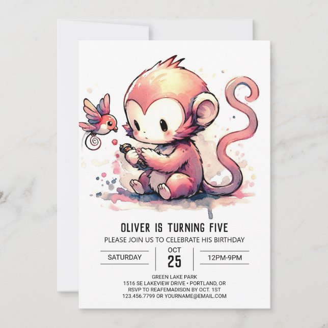 Kids Jungle Monkey Birthday Invitation (Front)