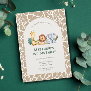 Kids Jungle Safari 1st Birthday Party Invitation