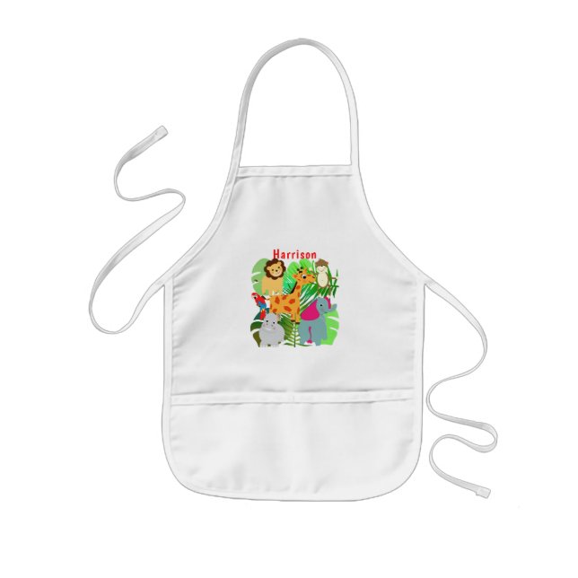 Kids Jungle Safari Cartoon Animals Personalised Kids Apron (Front)