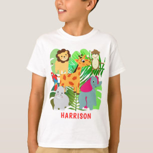 Kids Jungle Safari Cartoon Animals Personalised T-Shirt