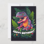 Kids Jurassic Dino Dinosaur Birthday Card<br><div class="desc">Introducing a playful and colourful T-Rex birthday card that will bring a smile to any kid's big day! This fierce dinosaur is depicted in bright shades of red, green, and blue, with scales that shimmer in the light. Its large, sharp teeth are on full display, but don't be afraid -...</div>