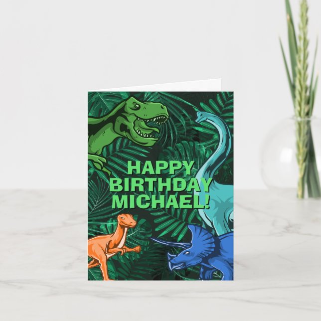 Kids Jurassic Dino Dinosaur Customisable Birthday Card (Front)