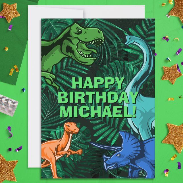 Kids Jurassic Dino Dinosaur Personalised Birthday Card (Wish happy birthday to your favorite dinosaur lover! Great for kids of all ages!)